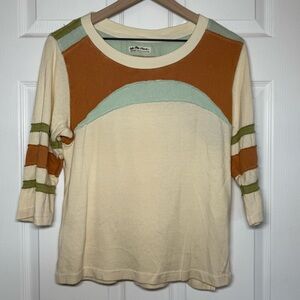 We The Free Cream and Orange Colorblock Top